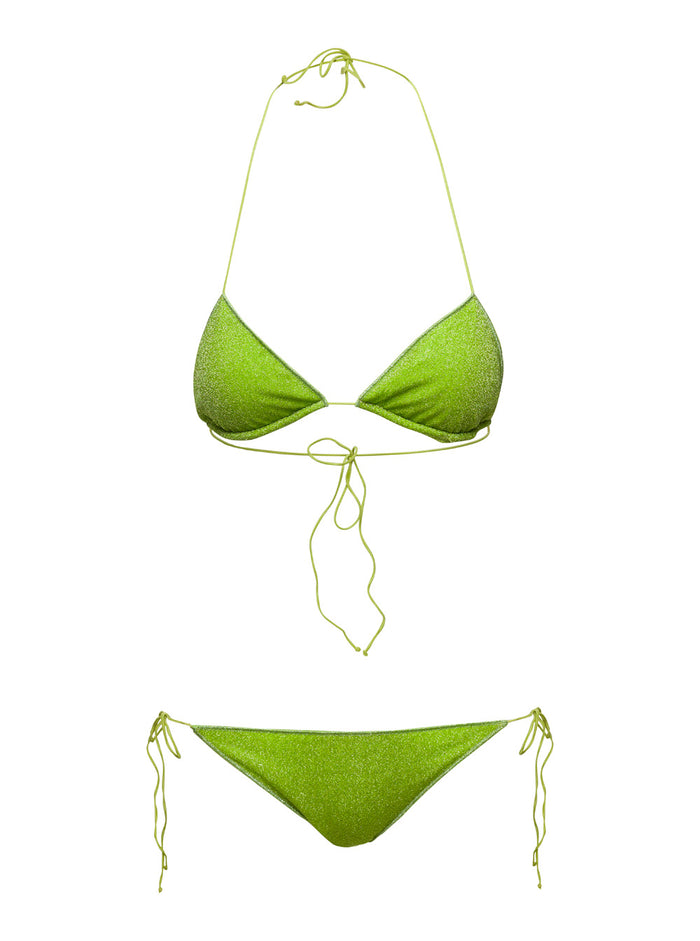 Green Triangle-Shaped Bikini Lurex Woman Polyamide Metallic Beachwear