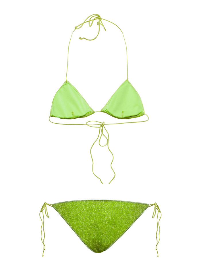 Green Triangle-Shaped Bikini Lurex Woman Polyamide Metallic Beachwear