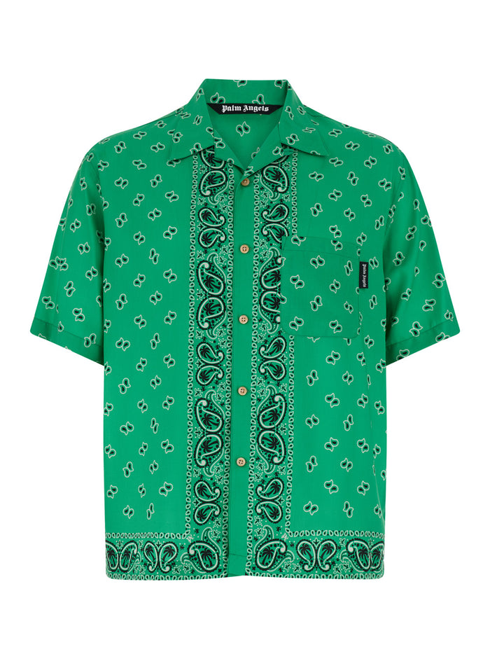 Green Bowling Shirt With Paisley Print Viscose Man And Blouses