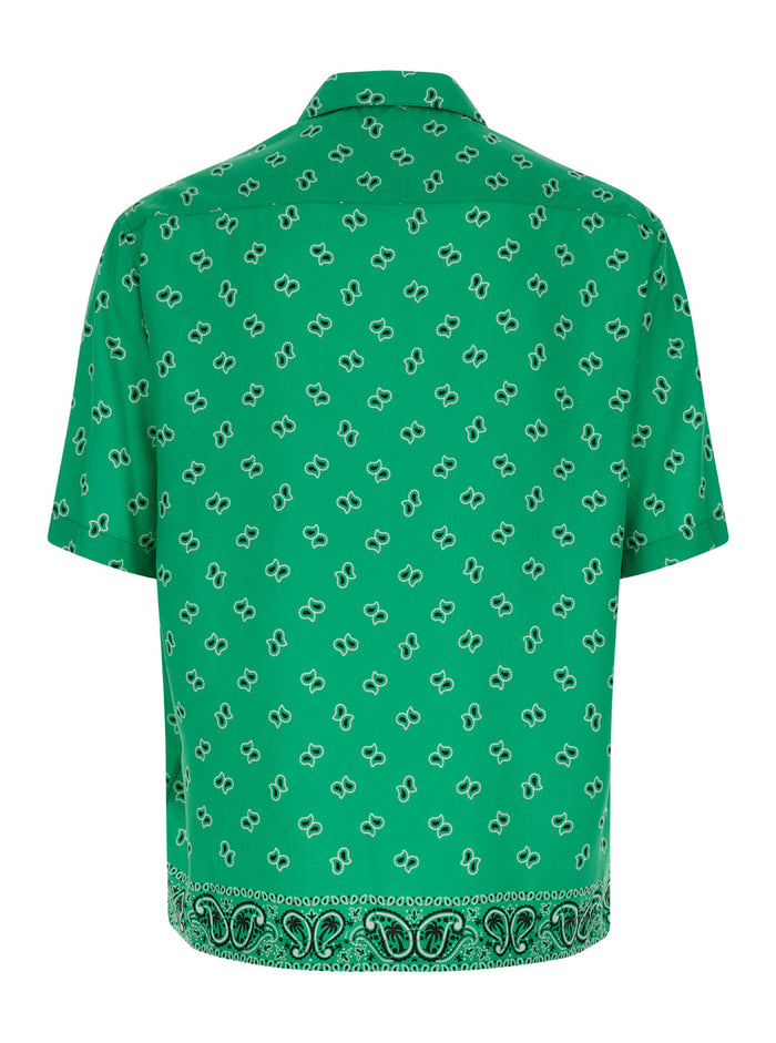 Green Bowling Shirt With Paisley Print Viscose Man And Blouses