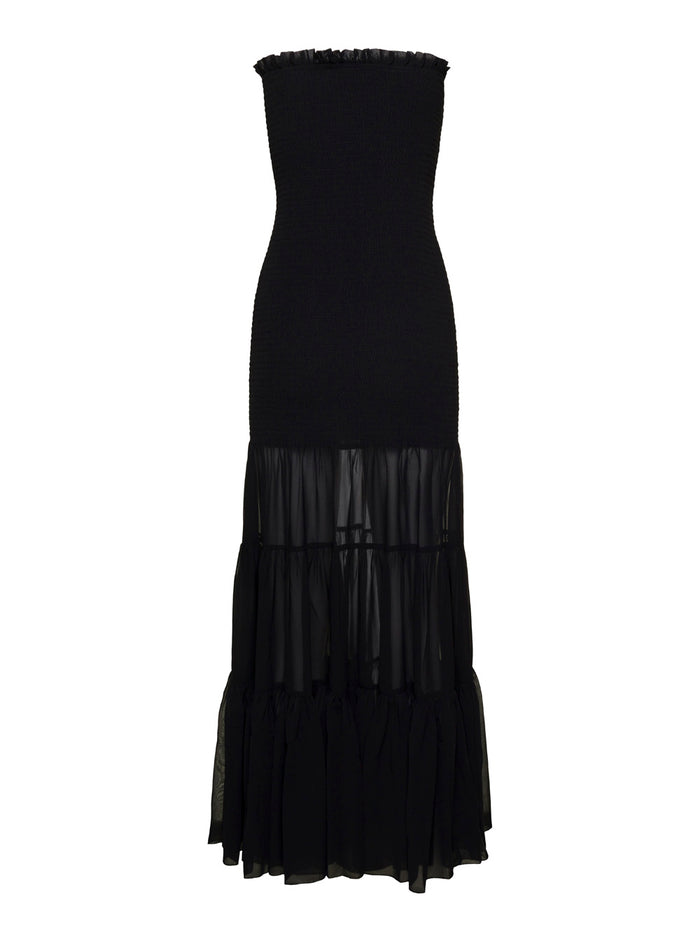 Black Arabella Tiered Maxi Dress Chiffon Woman Polyester