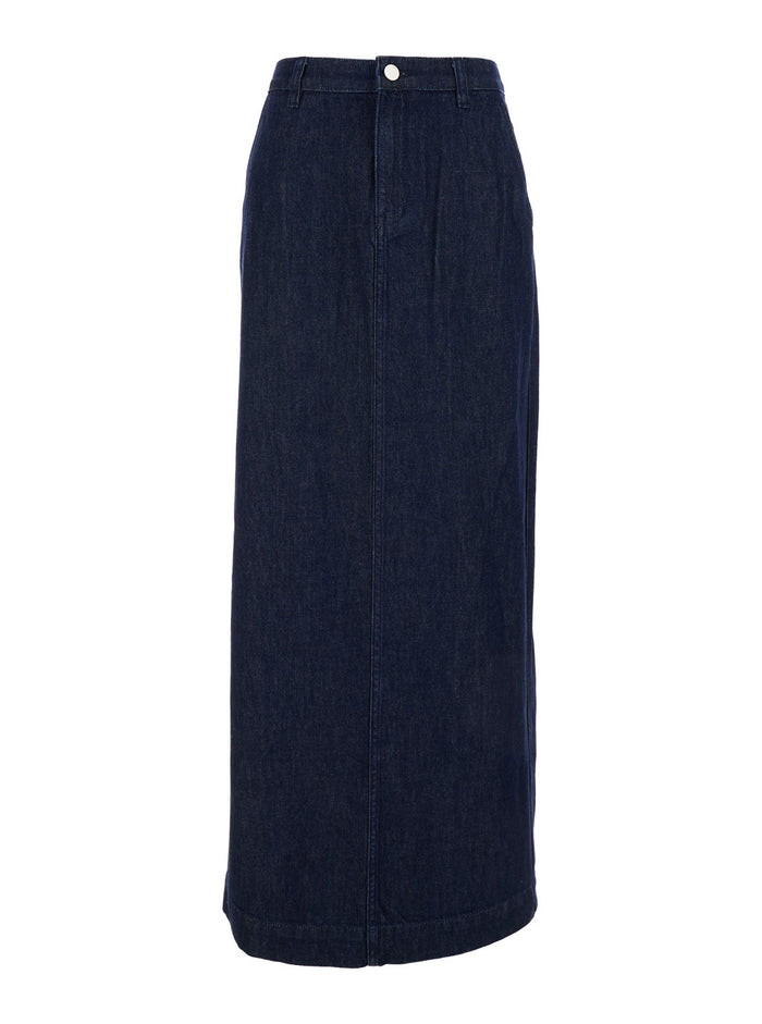 Maxi Blue Skirt With Belt Loops Cotton Denim Woman Blu