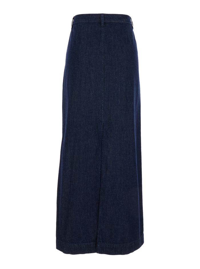 Maxi Blue Skirt With Belt Loops Cotton Denim Woman Blu