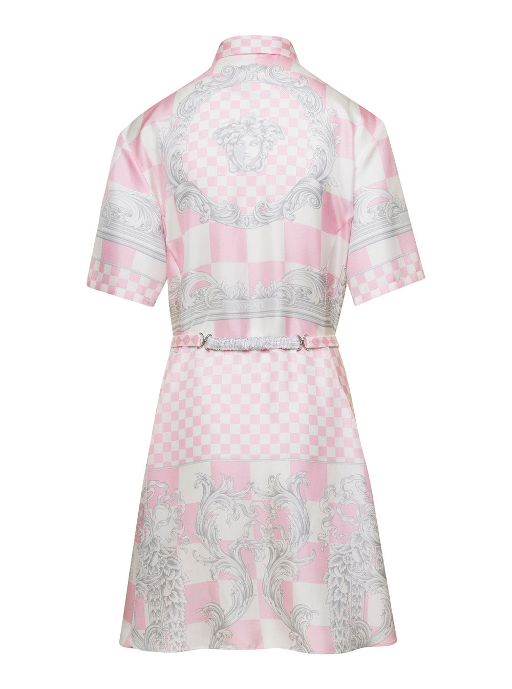 Pink Shirt Dress With All-Over Signature Baroque Print Silk Woman