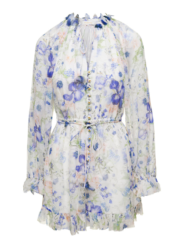 Multicolor Natura Flutter Playsuit With Garden Print All-Over Viscose Woman Dress