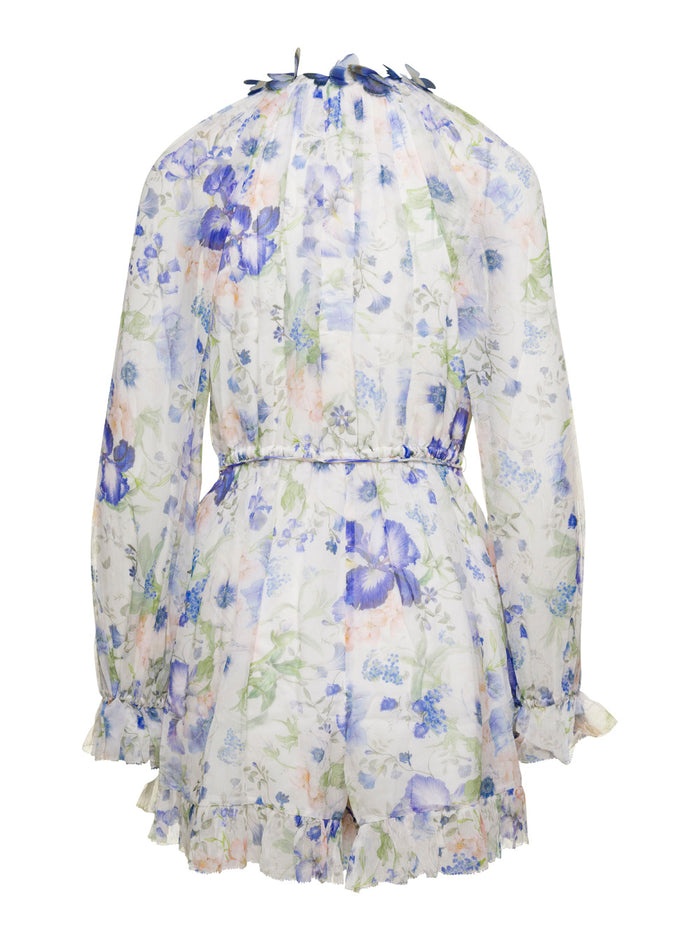 Multicolor Natura Flutter Playsuit With Garden Print All-Over Viscose Woman Dress