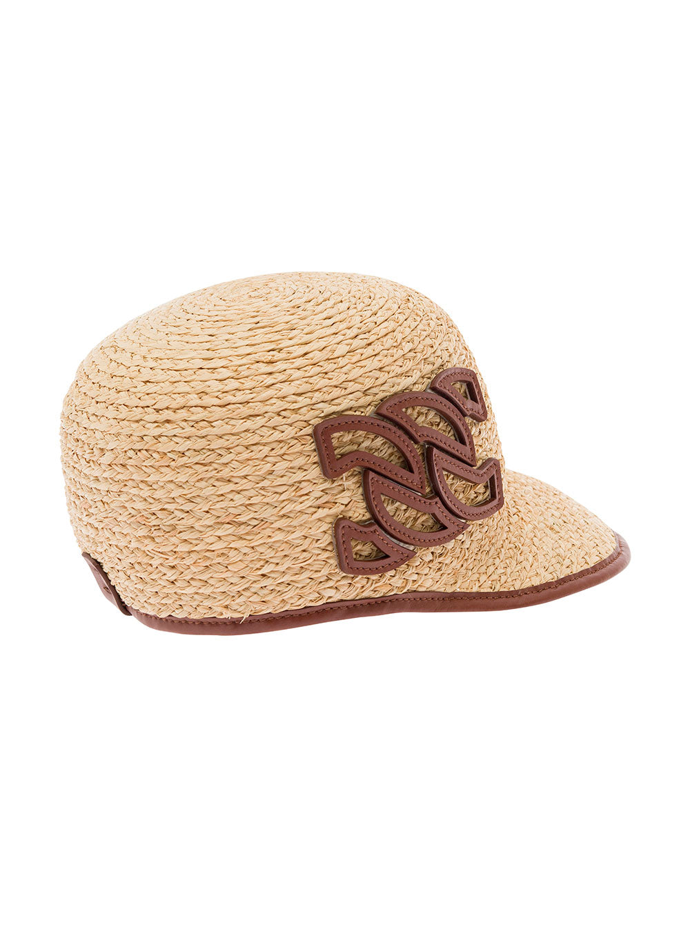 Beige Baseball Cap With Logo Detail Leather And Rafia Woman Natural Fiber Calf Hats Gloves