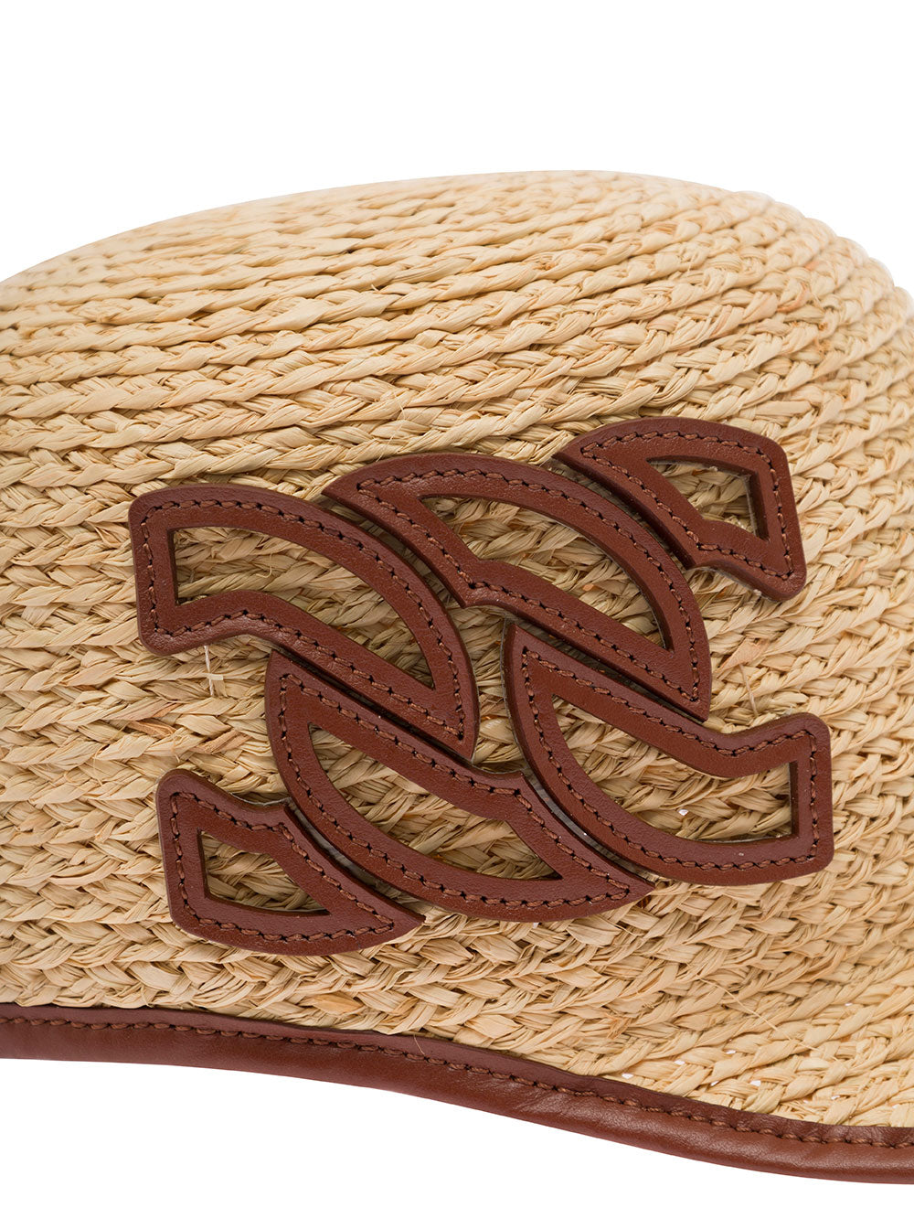 Beige Baseball Cap With Logo Detail Leather And Rafia Woman Natural Fiber Calf Hats Gloves