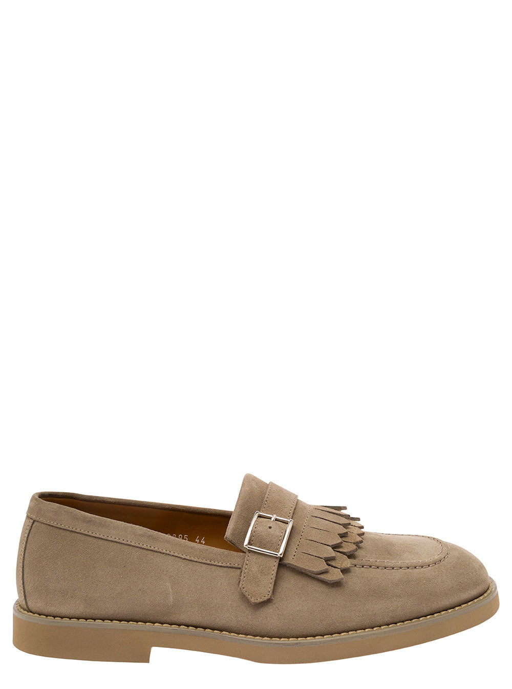 Beige Loafers With Fringe And Buckle Suede Man Calf