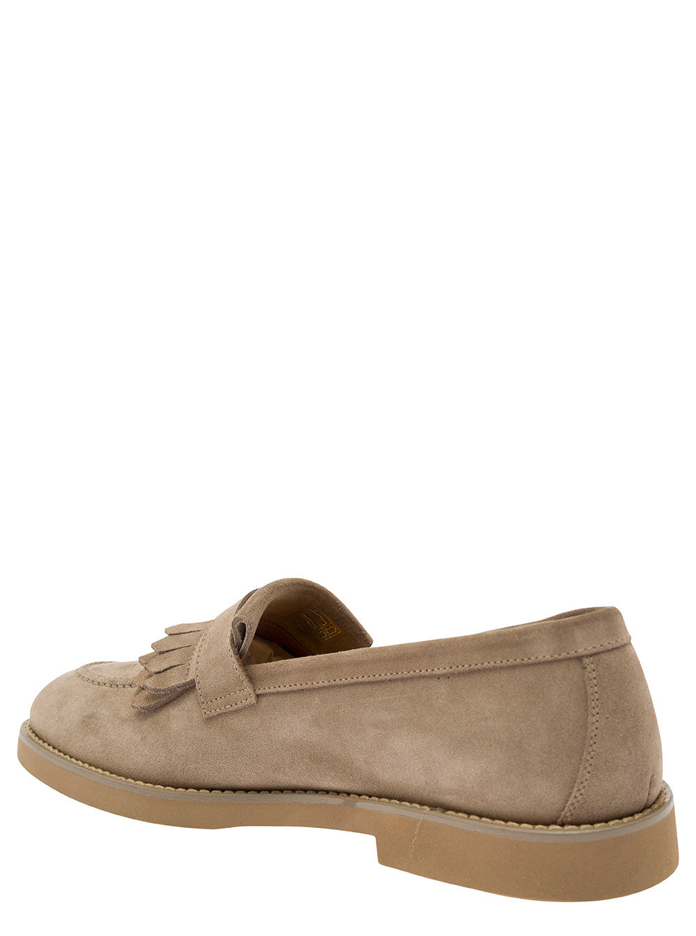 Beige Loafers With Fringe And Buckle Suede Man Calf
