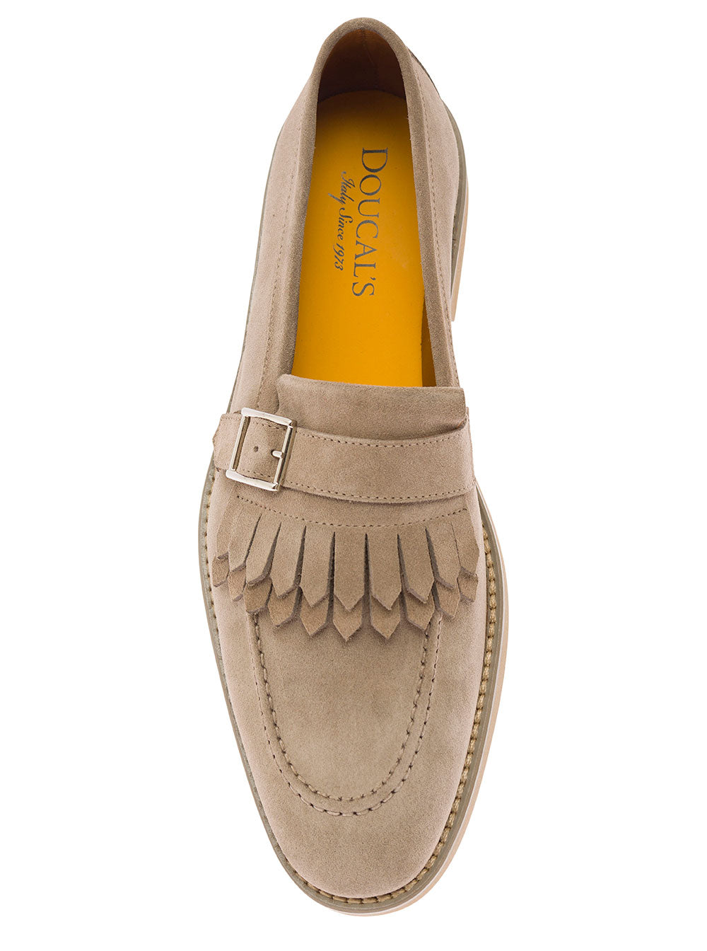 Beige Loafers With Fringe And Buckle Suede Man Calf
