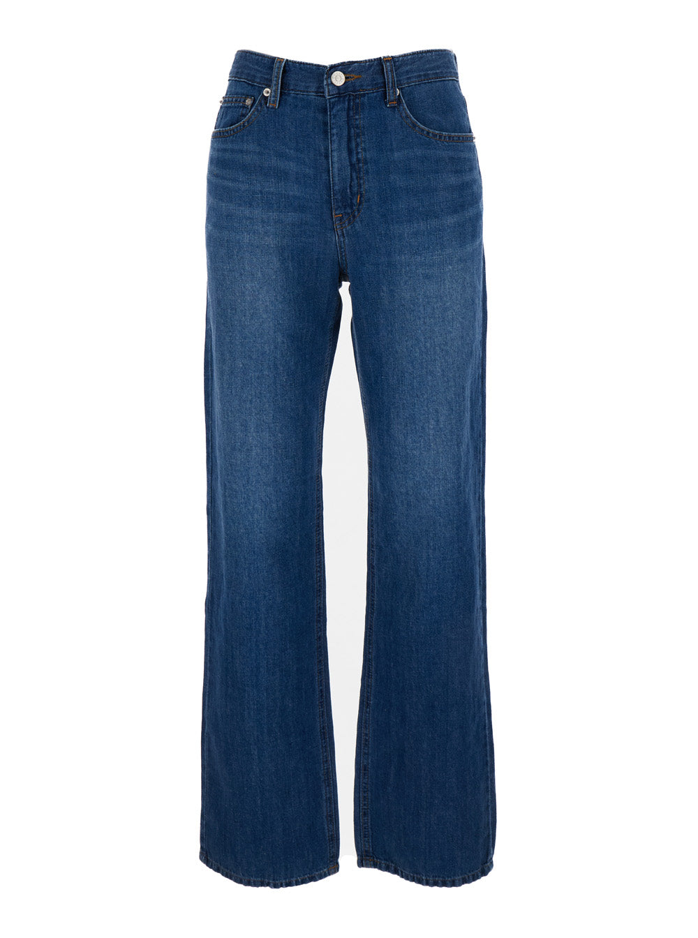 Blue Flared Jeans Cotton And Linen Woman Blu
