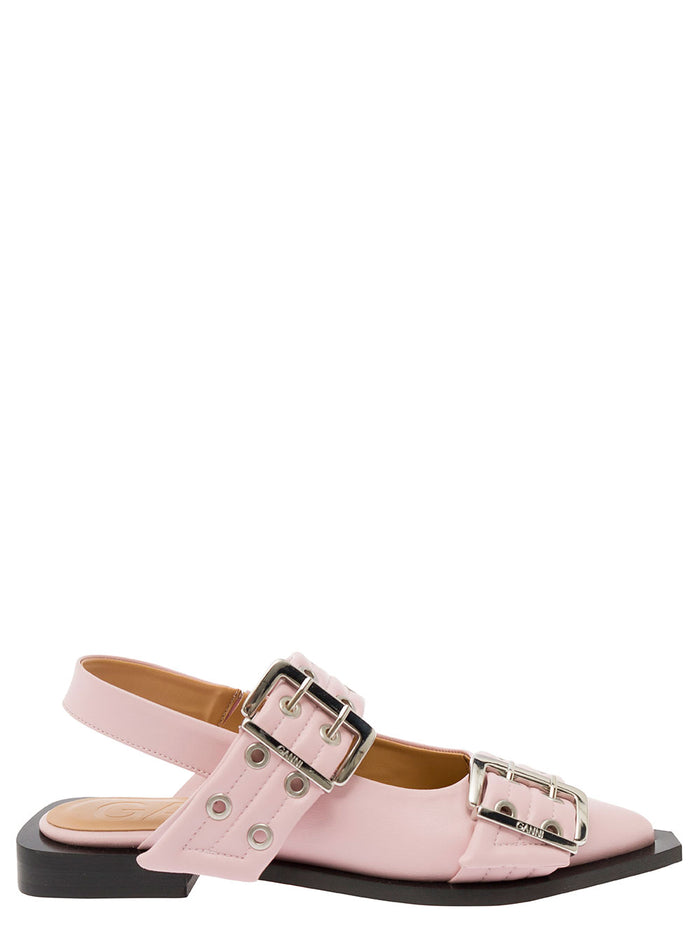 Wide Belt Buckle Pink Ballerina Flat Leather Woman Calf Ballerinas