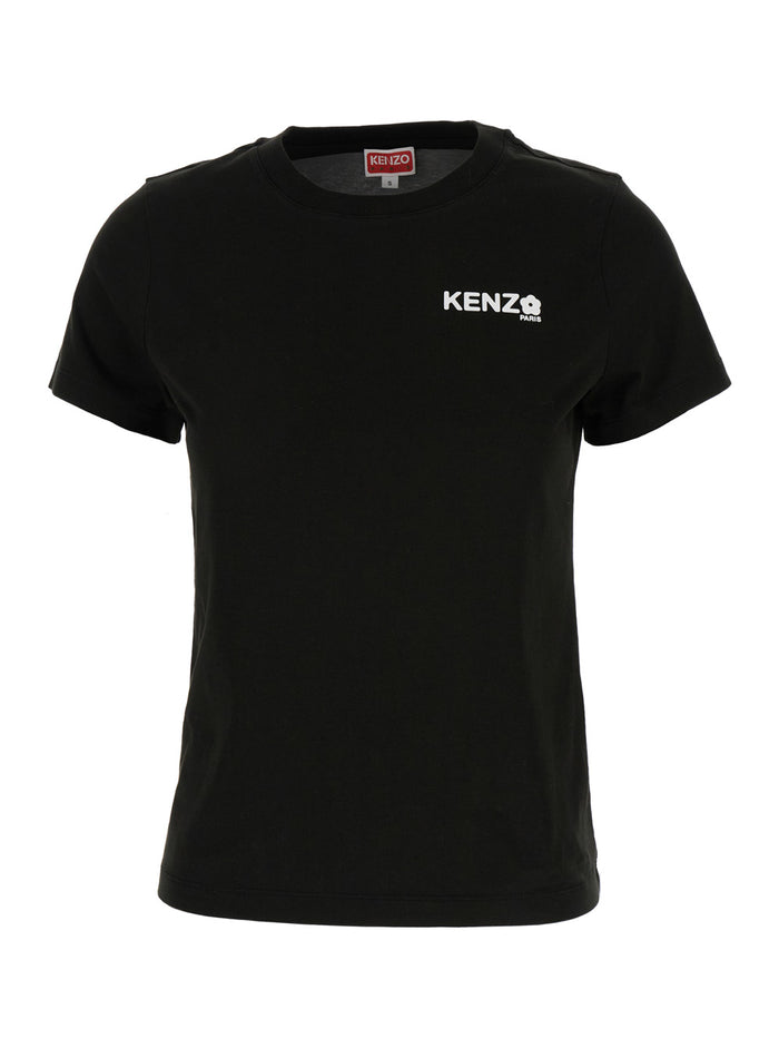 Black Crewneck T-Shirt With Printed Logo Cotton Woman Tshirts And Polo Shirts