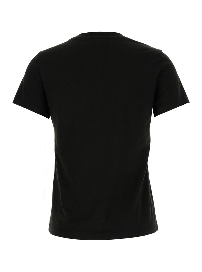 Black Crewneck T-Shirt With Printed Logo Cotton Woman Tshirts And Polo Shirts
