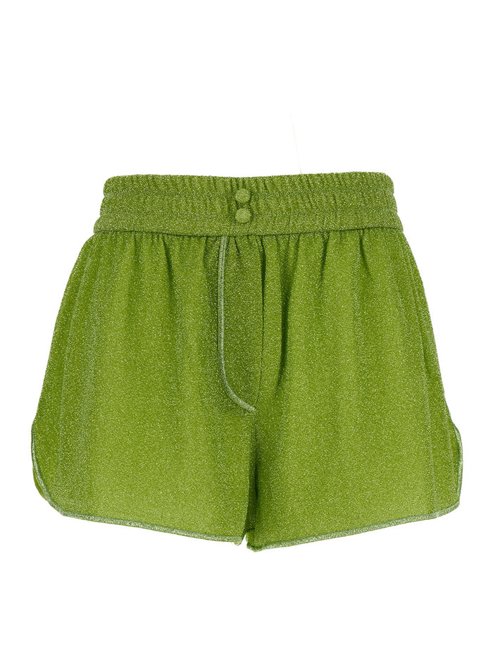 Green Shorts With Elastic Waistband Lurex Woman Polyamide Metallic And Bermuda