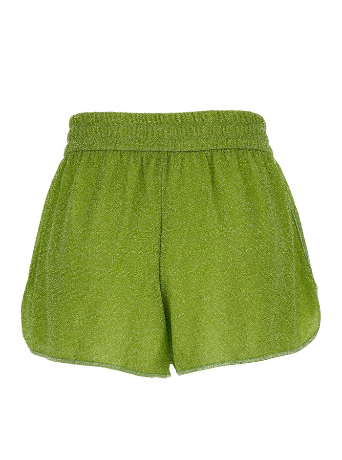 Green Shorts With Elastic Waistband Lurex Woman Polyamide Metallic And Bermuda