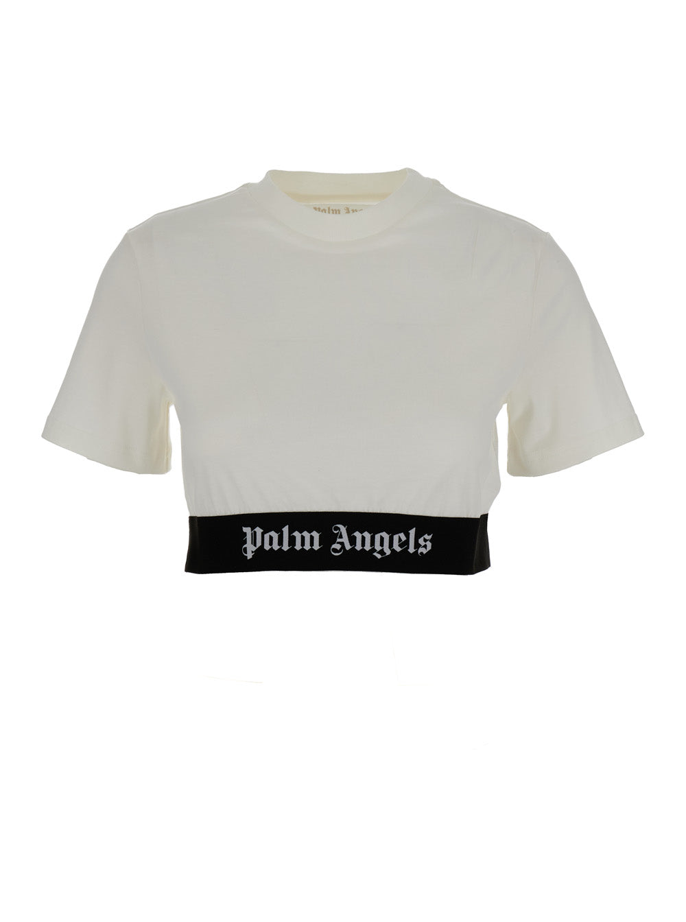 White Cropped T-Shirt With Jacquard Logo Cotton Woman Tshirts And Polo Shirts