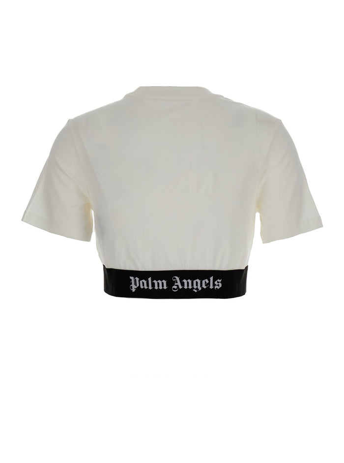 White Cropped T-Shirt With Jacquard Logo Cotton Woman Tshirts And Polo Shirts