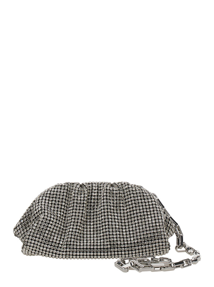 Silver Pochette With Diamons All Over Fabric Woman Metallic Clutches And Pochettes