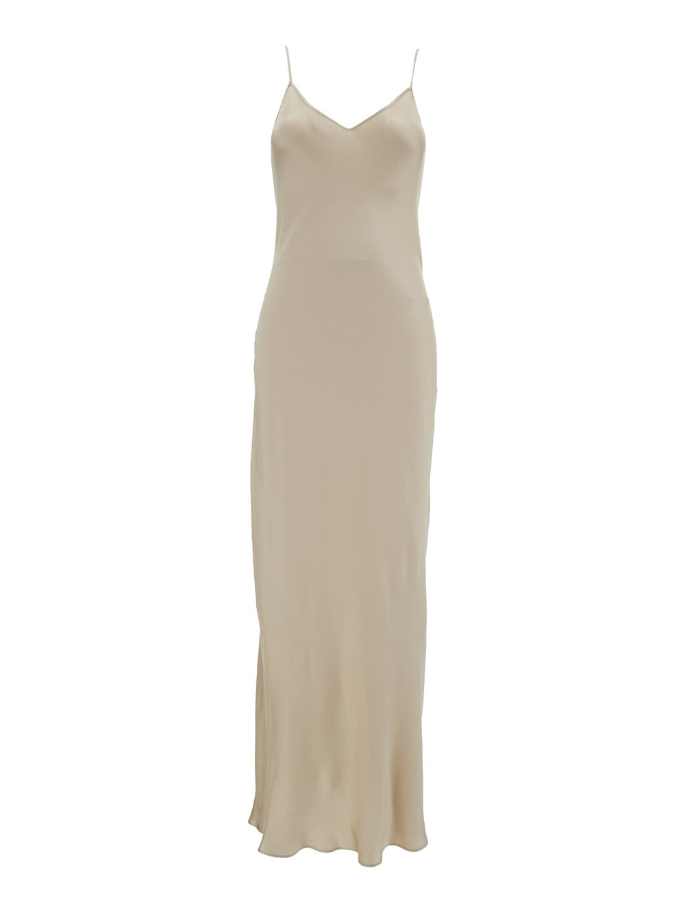 Long Beige Dress With V Neckline Acetate Blend Woman Silk