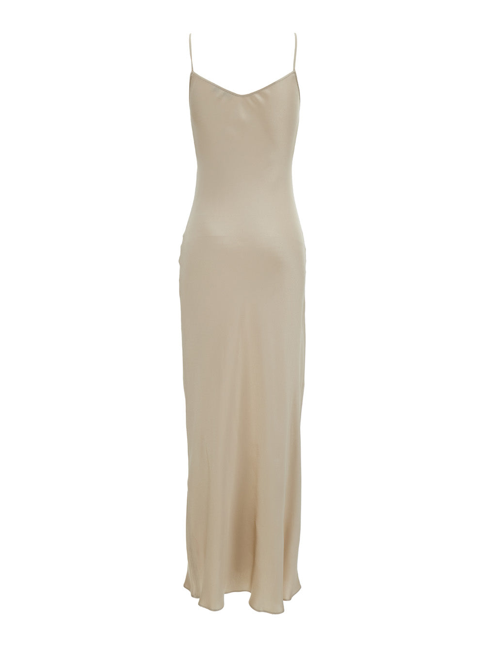 Long Beige Dress With V Neckline Acetate Blend Woman Silk