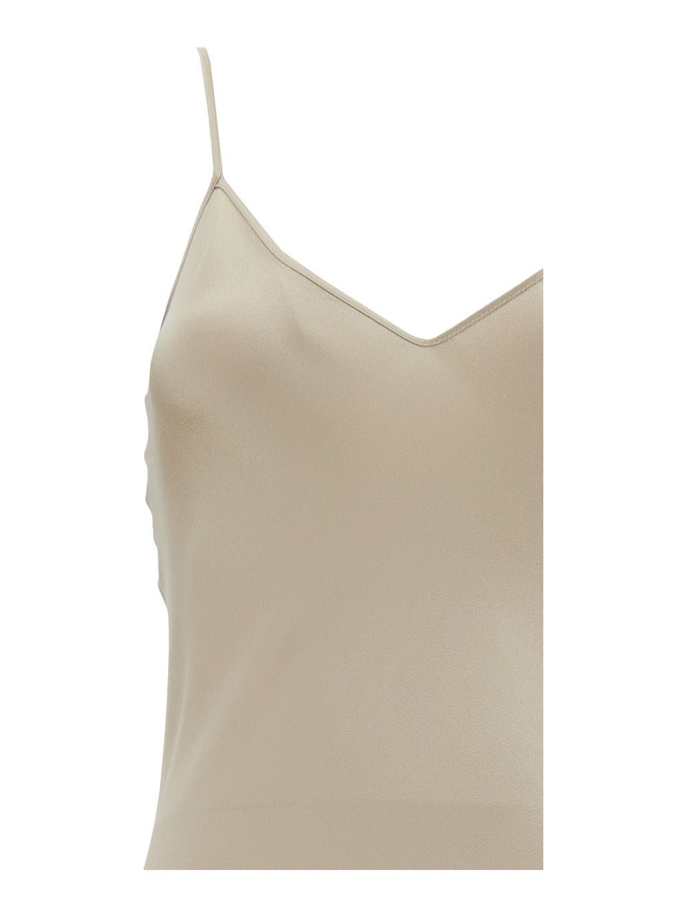 Long Beige Dress With V Neckline Acetate Blend Woman Silk
