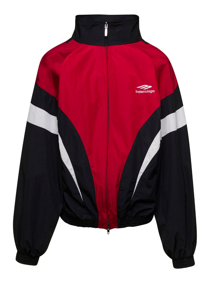 3b Sports Icon Red And Black Off Shoulder Tracksuit Jacket Cotton Blend Man Polyamide