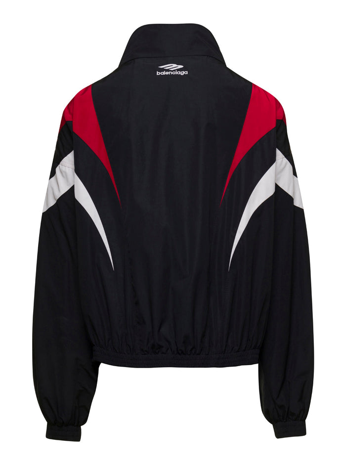 3b Sports Icon Red And Black Off Shoulder Tracksuit Jacket Cotton Blend Man Polyamide