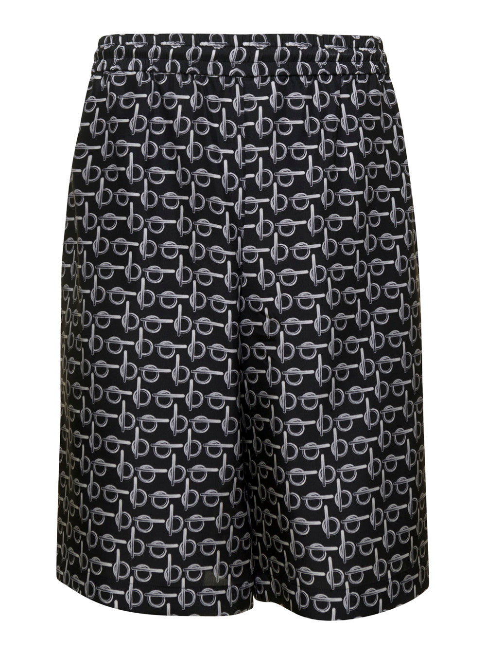 Black Bermuda Shorts With All-Over Graphic Print Silk Man Mulberry And