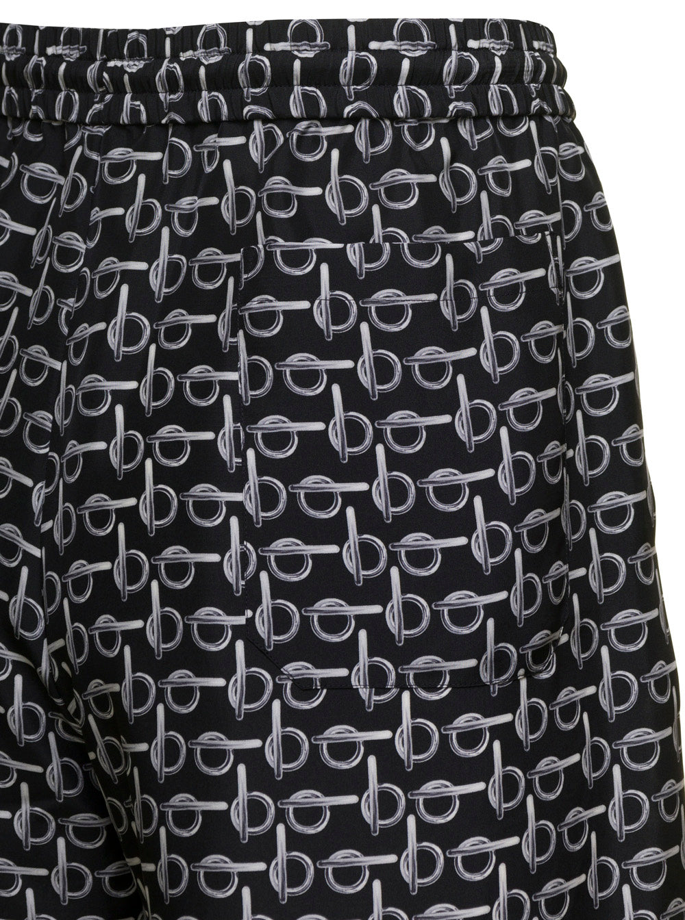 Black Bermuda Shorts With All-Over Graphic Print Silk Man Mulberry And