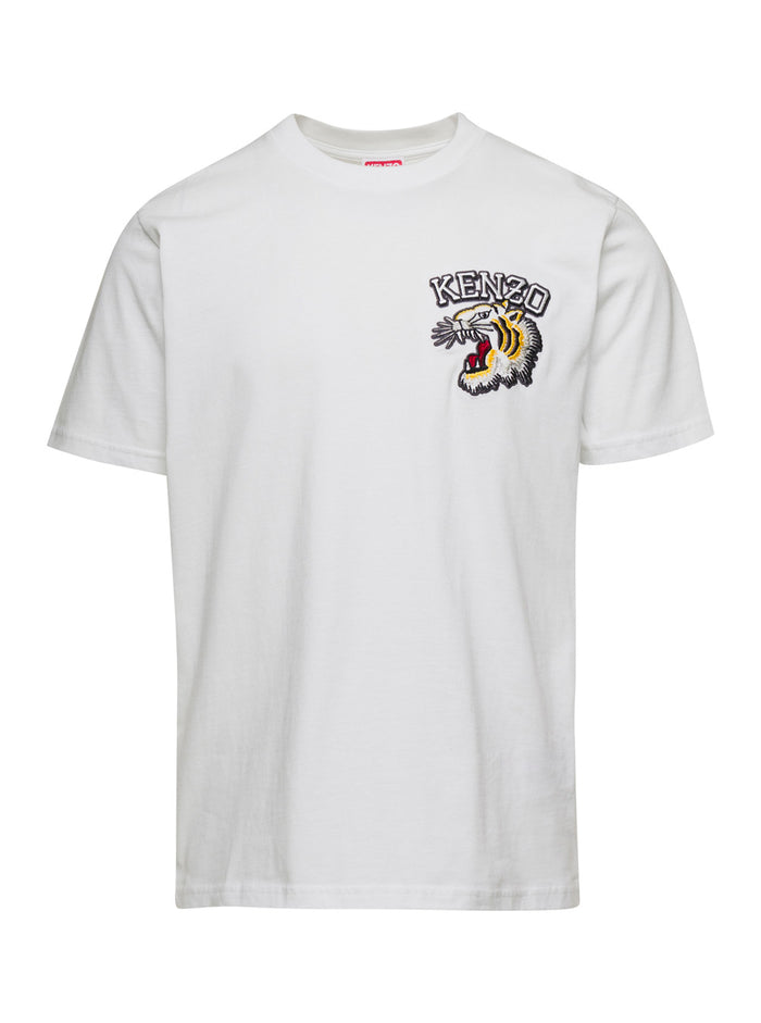 Slim White T-Shirt With Tiger Patch Cotton Man Tshirts And Polo Shirts