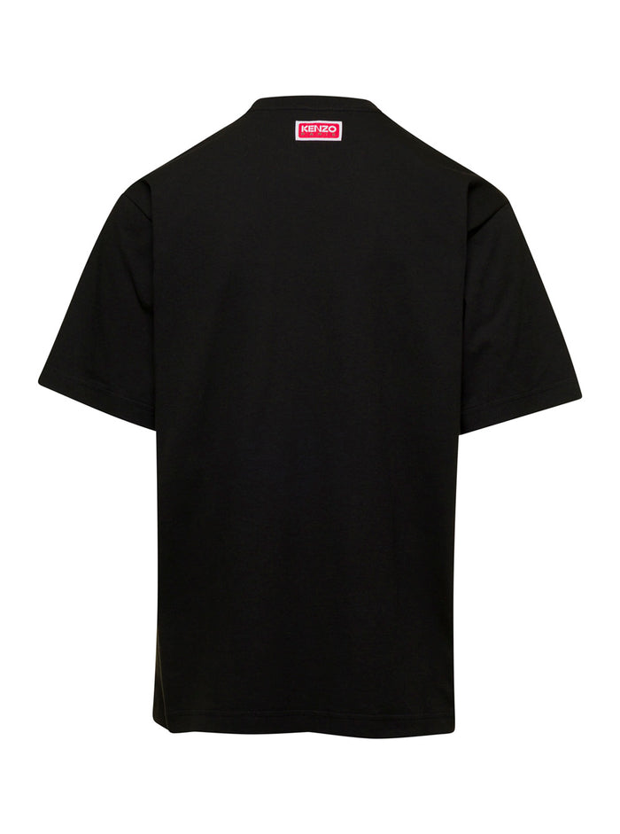 Black T-Shirt With Tiger Varsity Embroidery Cotton Man Coton Tshirts And Polo Shirts