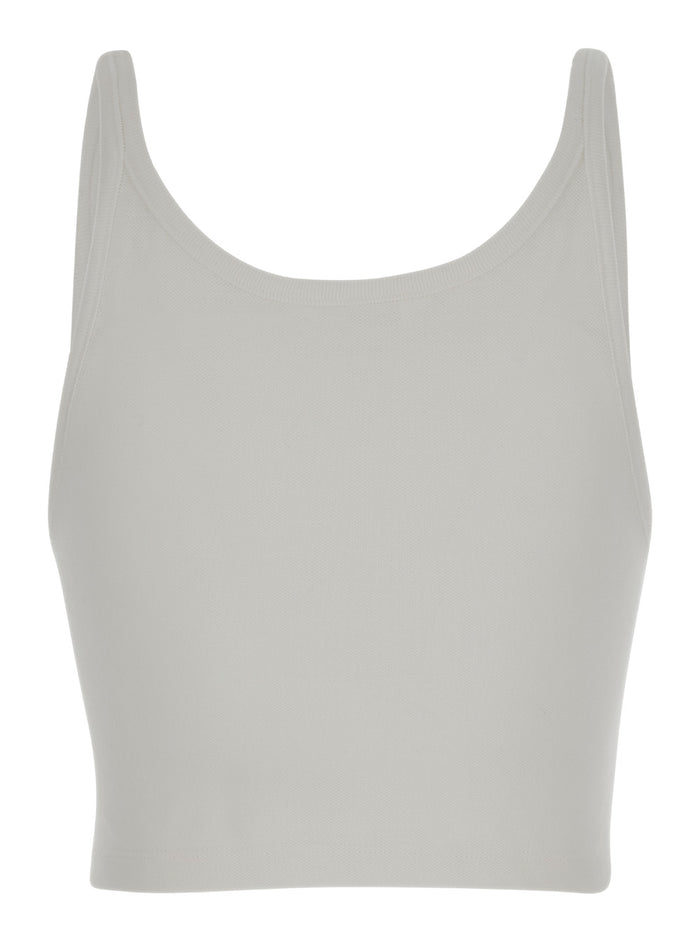 White Cropped Tank Top With Embroidered Logo Cotton Woman