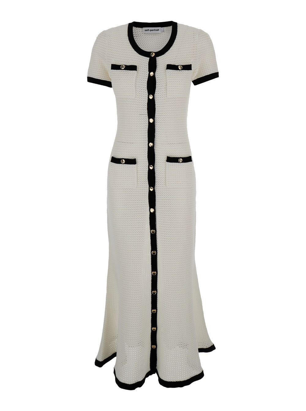Black And White Long Crochet Dress Techno Fabric Woman Jersey