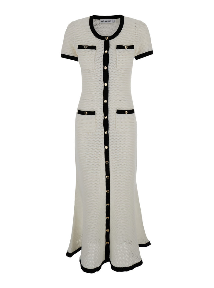 Black And White Long Crochet Dress Techno Fabric Woman Jersey