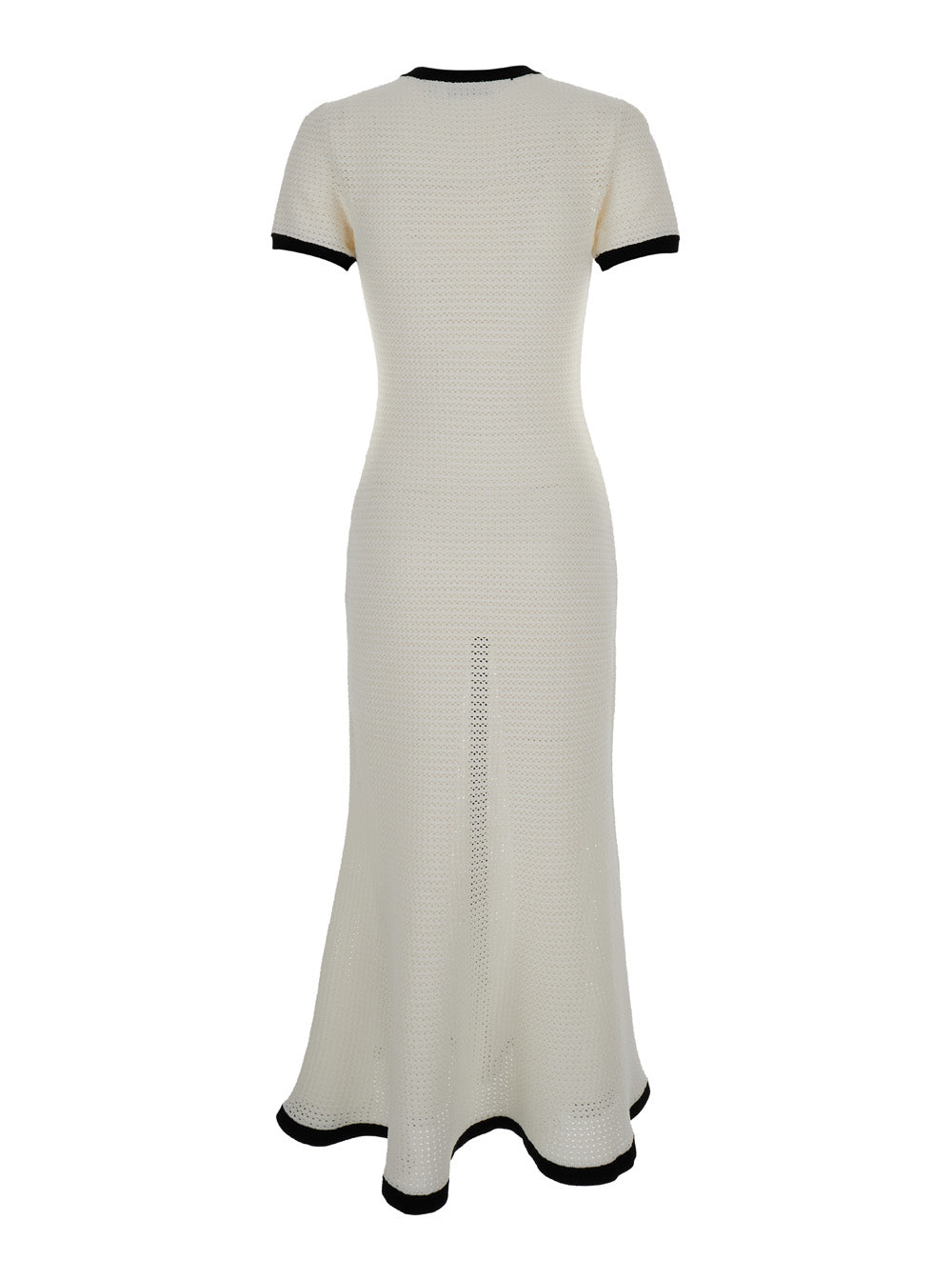 Black And White Long Crochet Dress Techno Fabric Woman Jersey