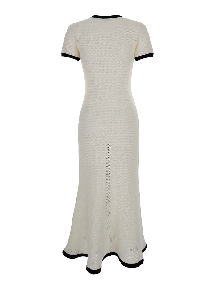 Black And White Long Crochet Dress Techno Fabric Woman Jersey