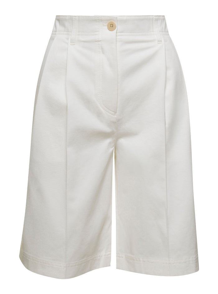 White Twill Pleated Bermuda Shorts Cotton Woman Organic And