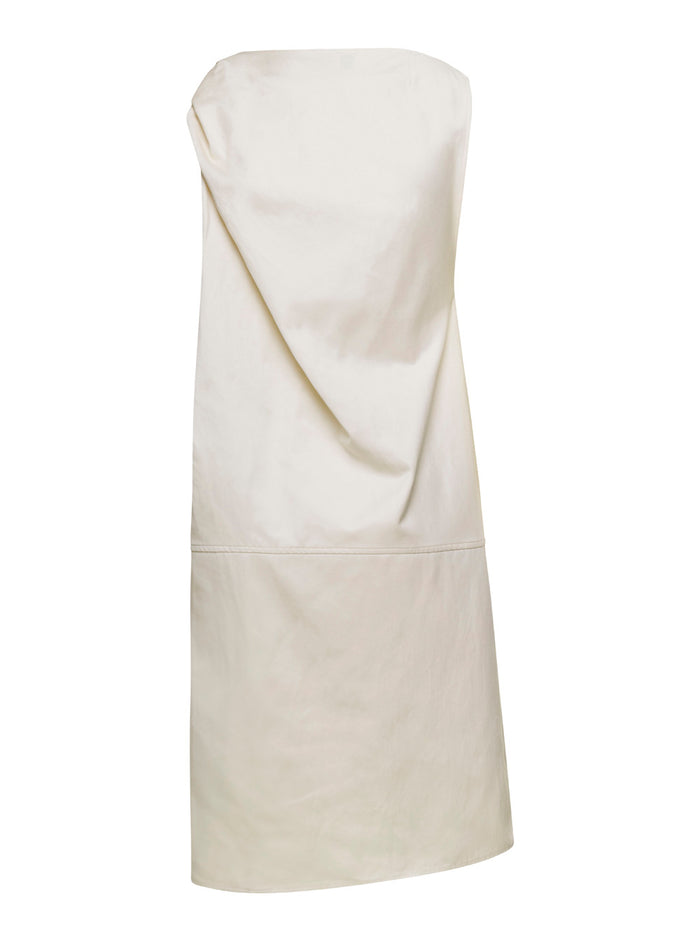 Mini White Dress With Gathering On Shoulder Cotton Blend Woman Organic Linen