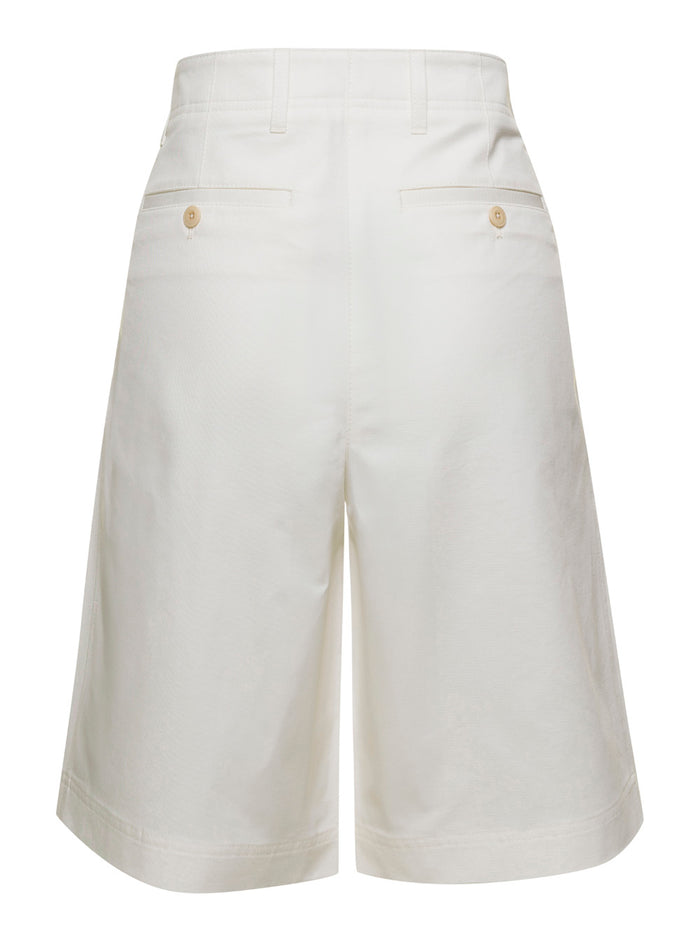 White Twill Pleated Bermuda Shorts Cotton Woman Organic And