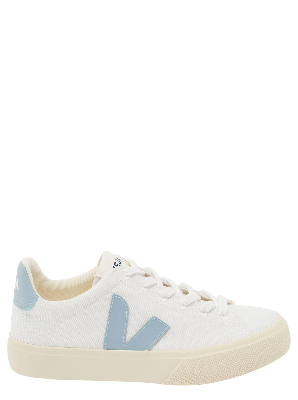 White And Light Blue Sneakers With Logo Details Leather Woman Cotton