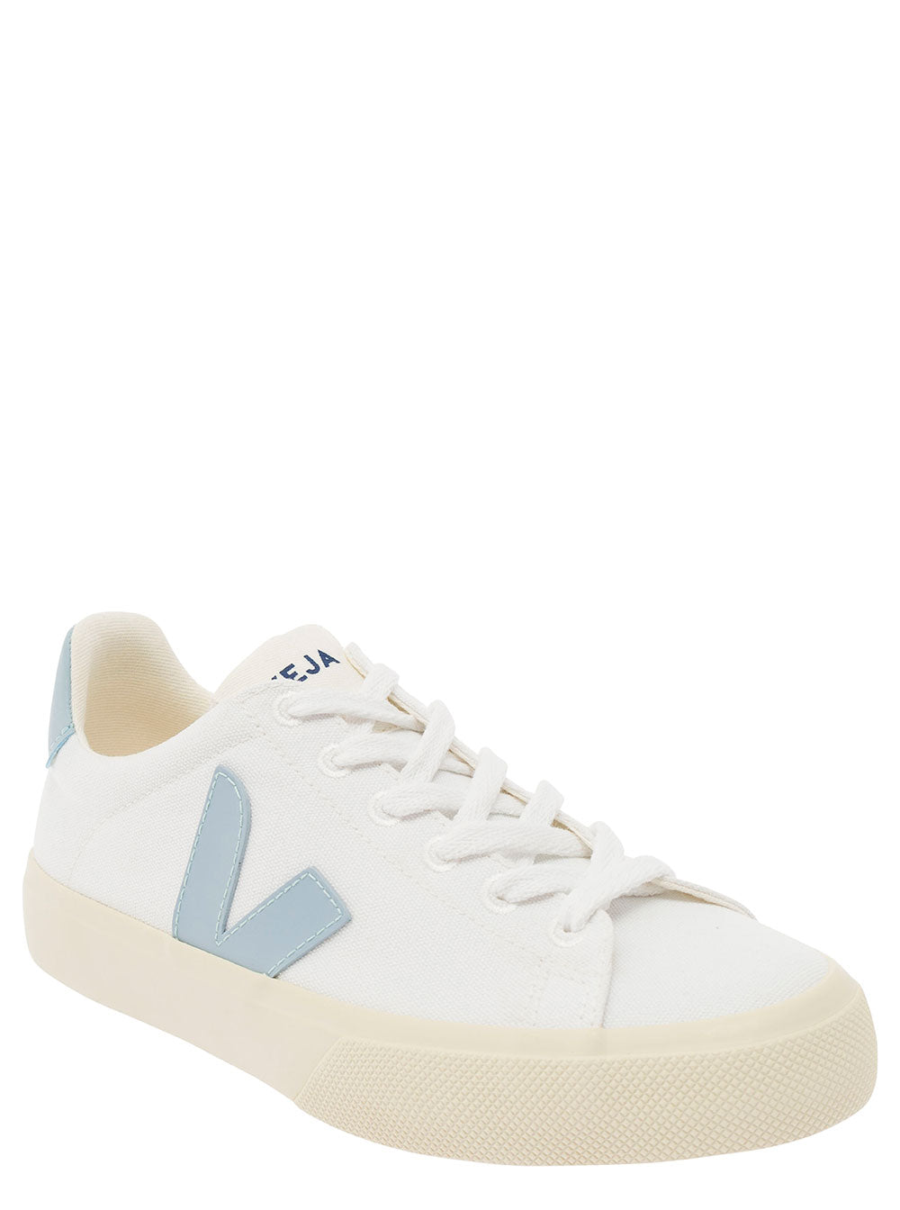 White And Light Blue Sneakers With Logo Details Leather Woman Cotton