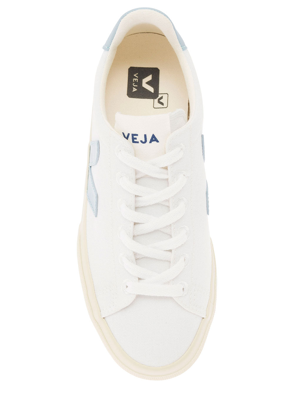 White And Light Blue Sneakers With Logo Details Leather Woman Cotton