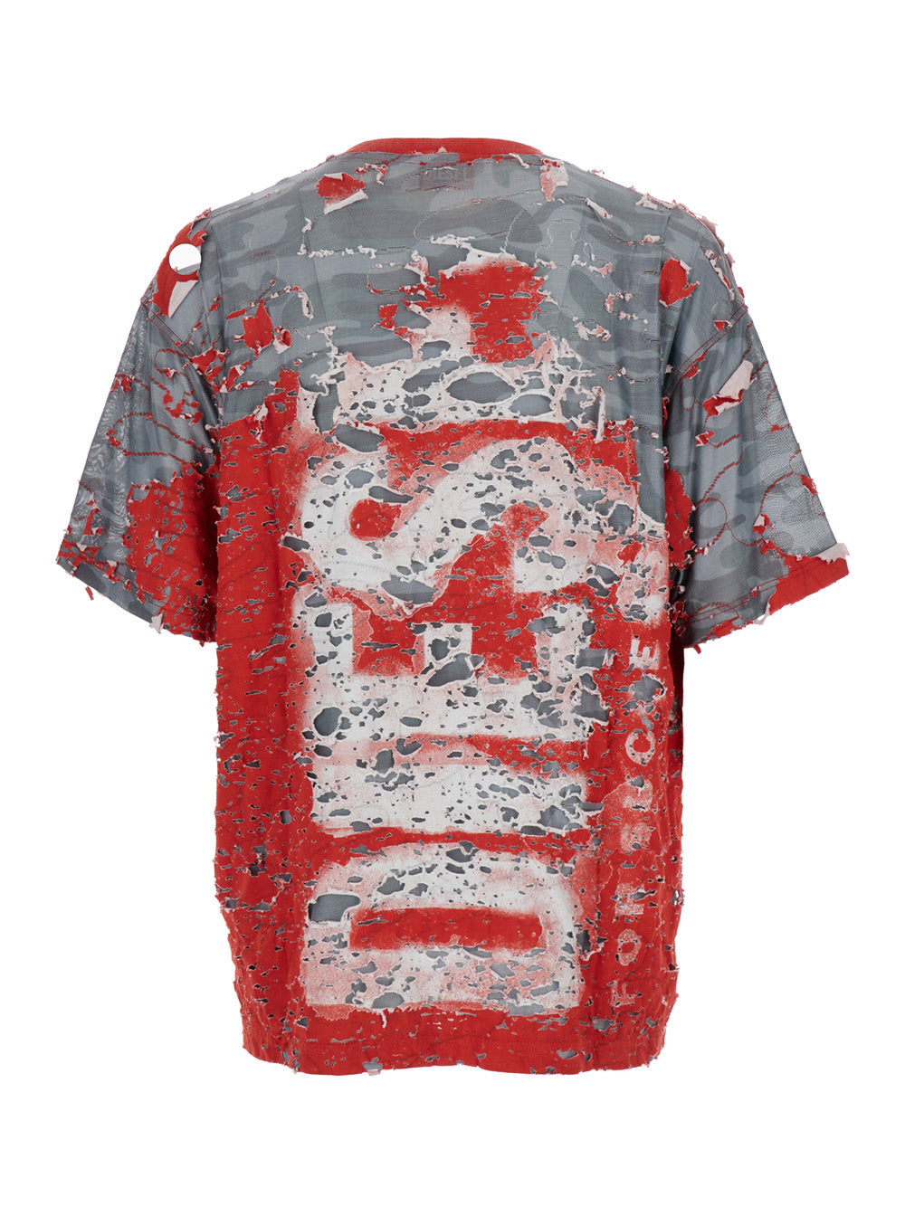 T-Boxt-Peel Red And Grey T-Shirt With Destroyed Effect Camouflage Print Cotton Blend Man Polyester Elastane Tshirts Polo Shirts