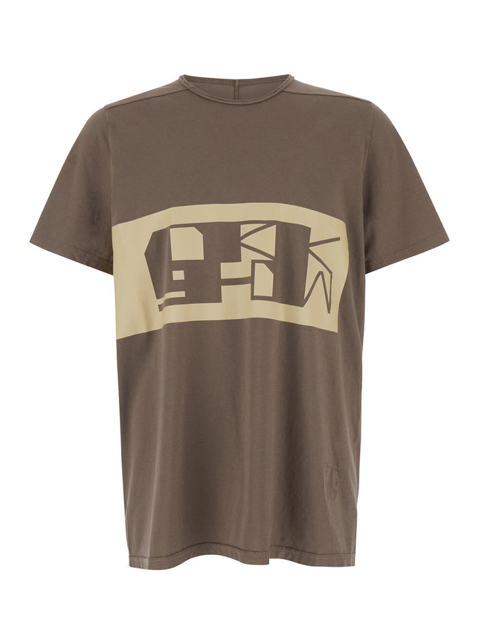 Brown T-Shirt With Contrasting Logo Print Cotton Man Tshirts And Polo Shirts