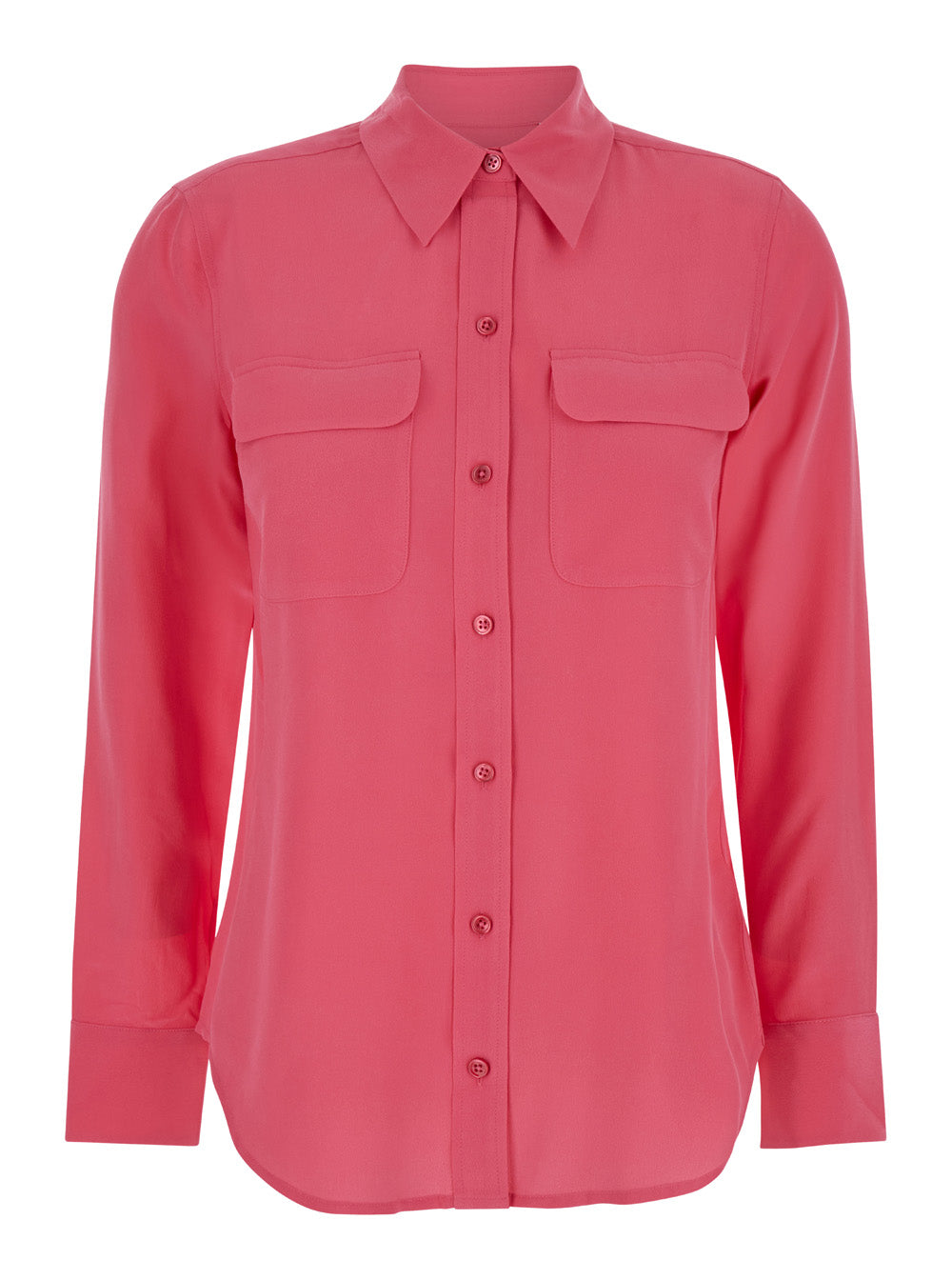 Pink Shirt With Pockets Silk Woman Red And Blouses