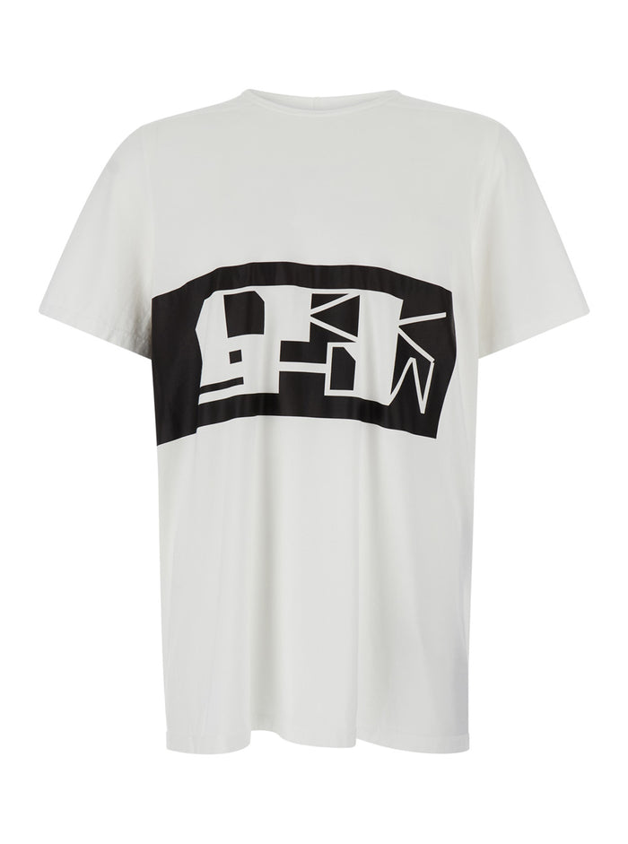 White T-Shirt With Contrasting Logo Print Cotton Man Tshirts And Polo Shirts