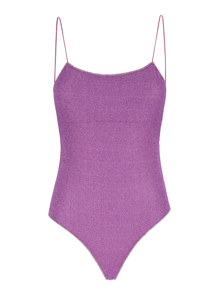 Lumière Maillot Violet Swimsuit With Open Back Lurex Woman Polyamide Metallic Beachwear