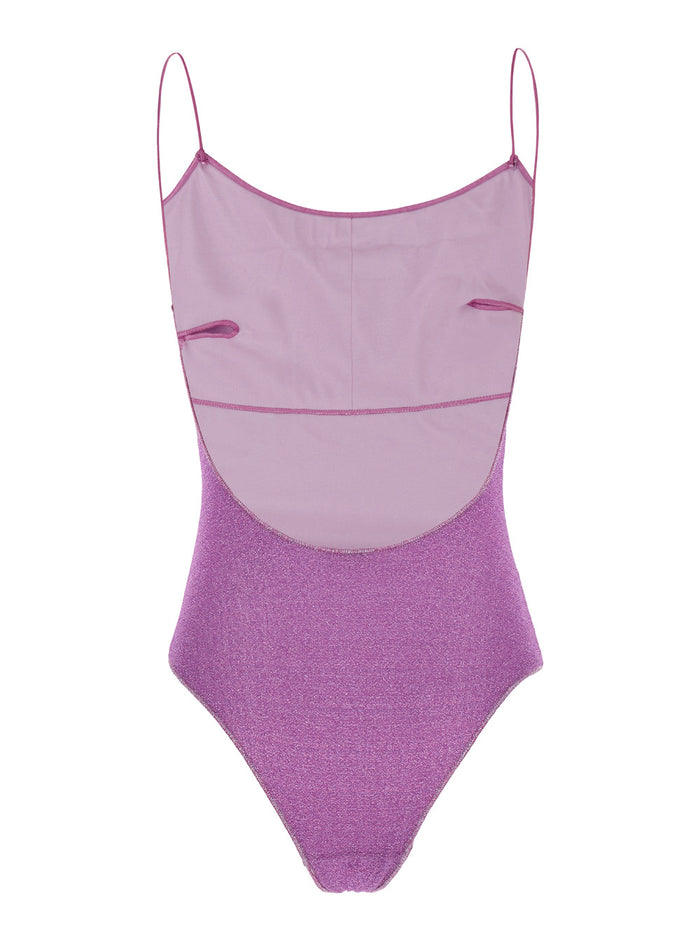 Lumière Maillot Violet Swimsuit With Open Back Lurex Woman Polyamide Metallic Beachwear
